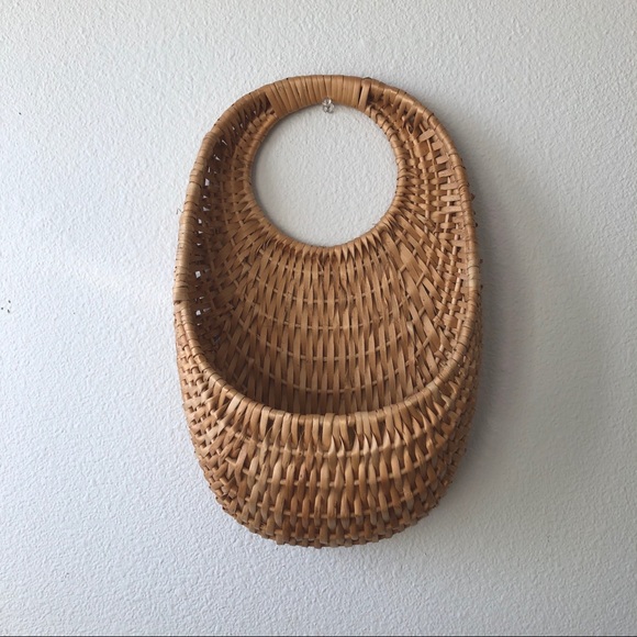 🦚 VINTAGE Wicker Wall Pocket Plant Oval Basket - Picture 2 of 11